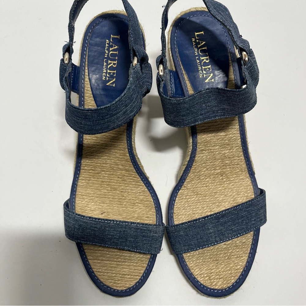Lauren Ralph Lauren Blue Denim Espadrille Wedge Pre-Owned Good Condition 8